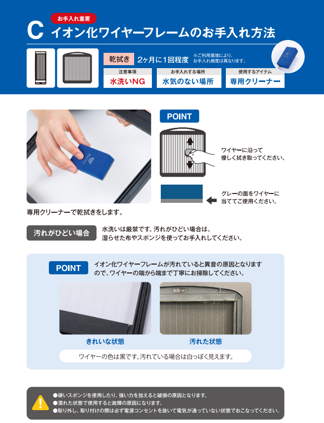 イオン化ワイヤーフレームのお手入れ方法