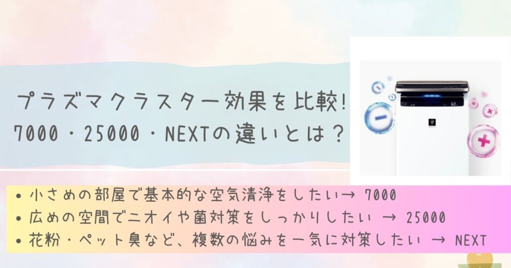 プラズマクラスター7000・25000・NEXTの違いは？