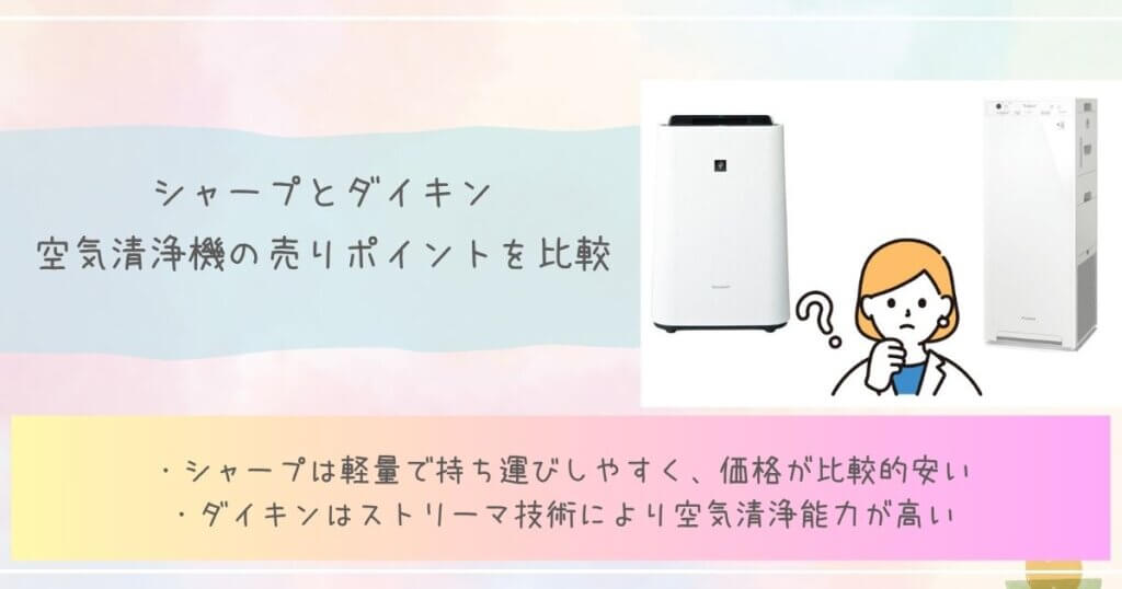 シャープとダイキン空気清浄機の売りポイントを比較